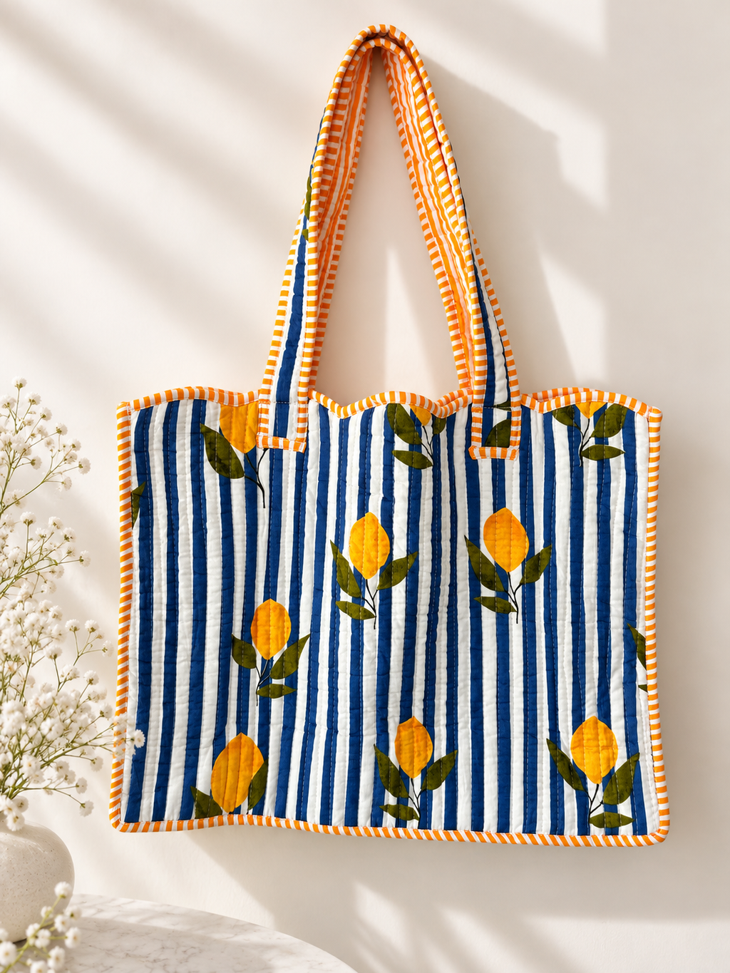 Blue & Lemon Quilted Soft Tote
