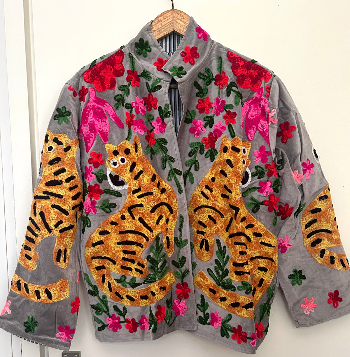 Freyloom Grey Floral Quilted Jacket - Handmade Cotton Outwear Coat