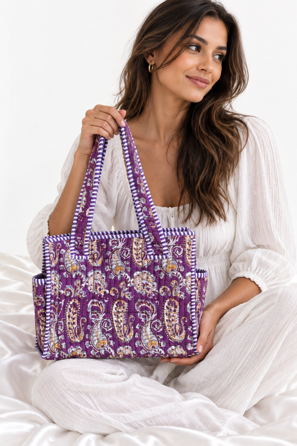 Purple Paisley Quilted Mini Tote Bag