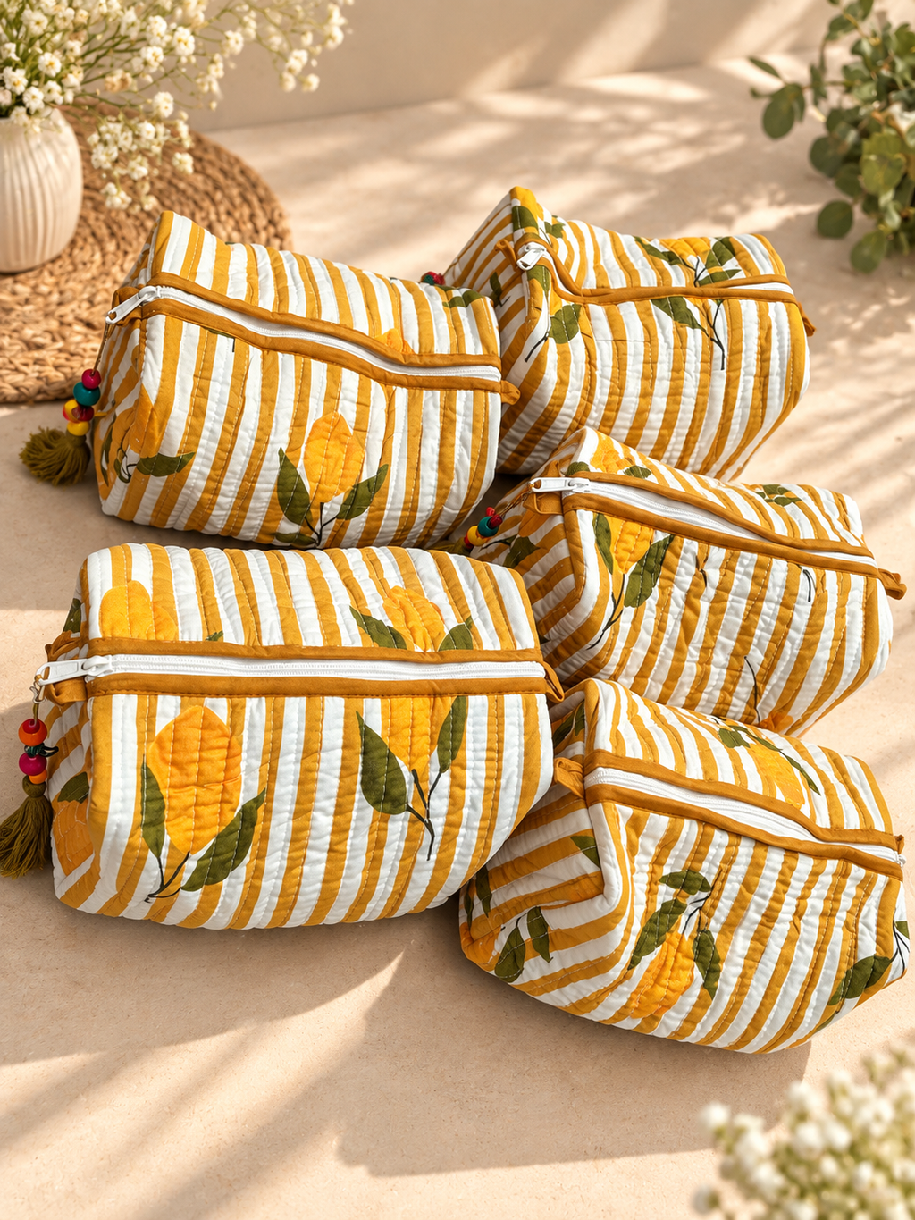 Mustard Lemon Quilted Wash Bag