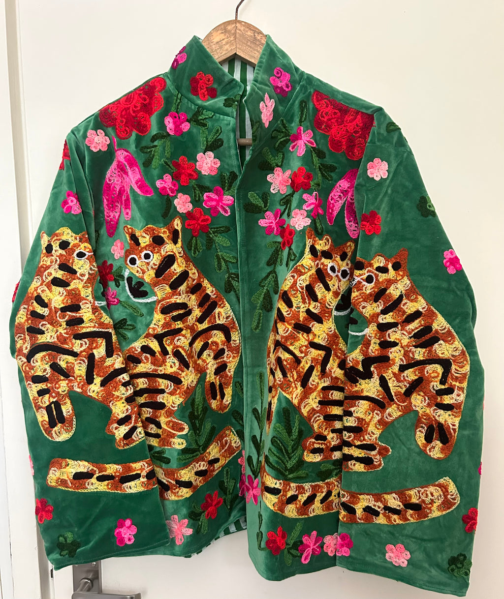 Green Velvet Embroidered Tiger Jacket