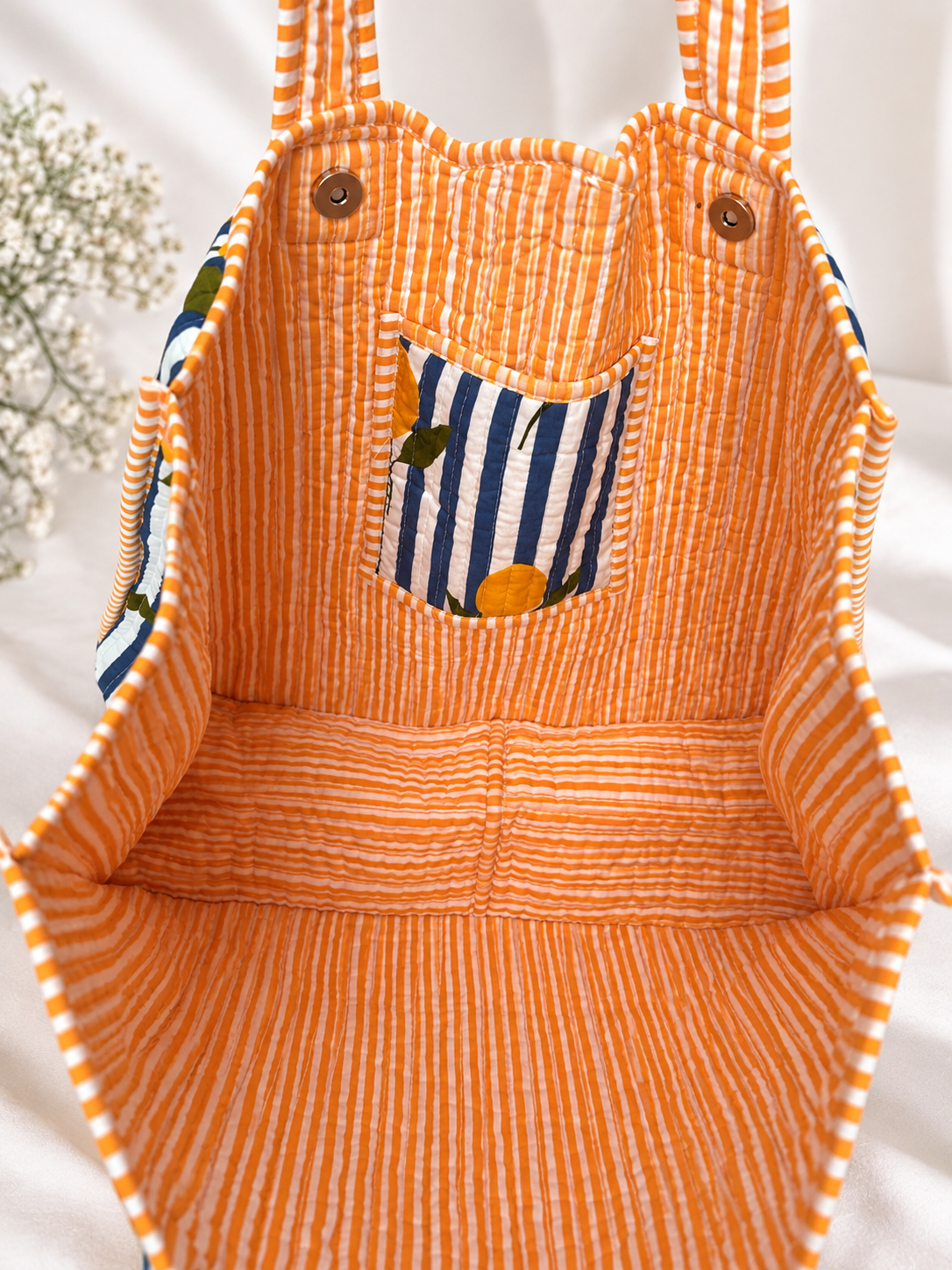 Blue & Lemon Quilted Soft Tote