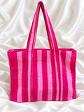Pink Stripe Quilted Tote Bag