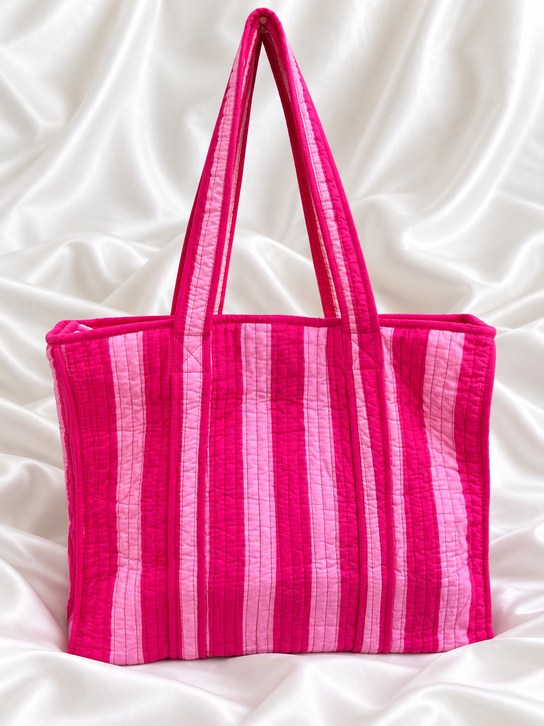Pink Stripe Quilted Tote Bag
