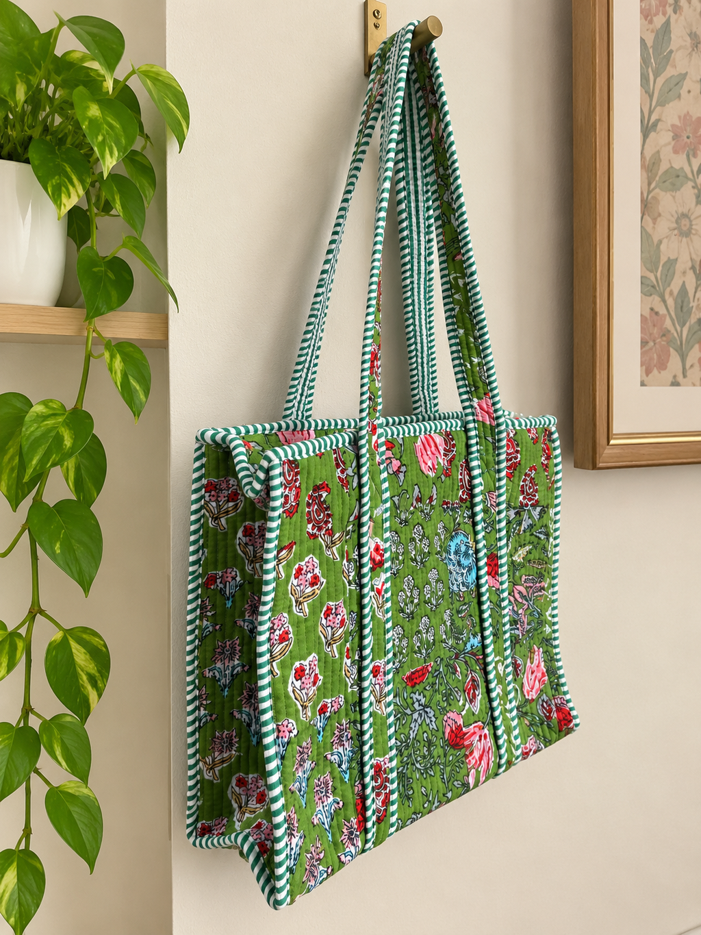 Green Floral Small Quilted Tote Bag – Clearance