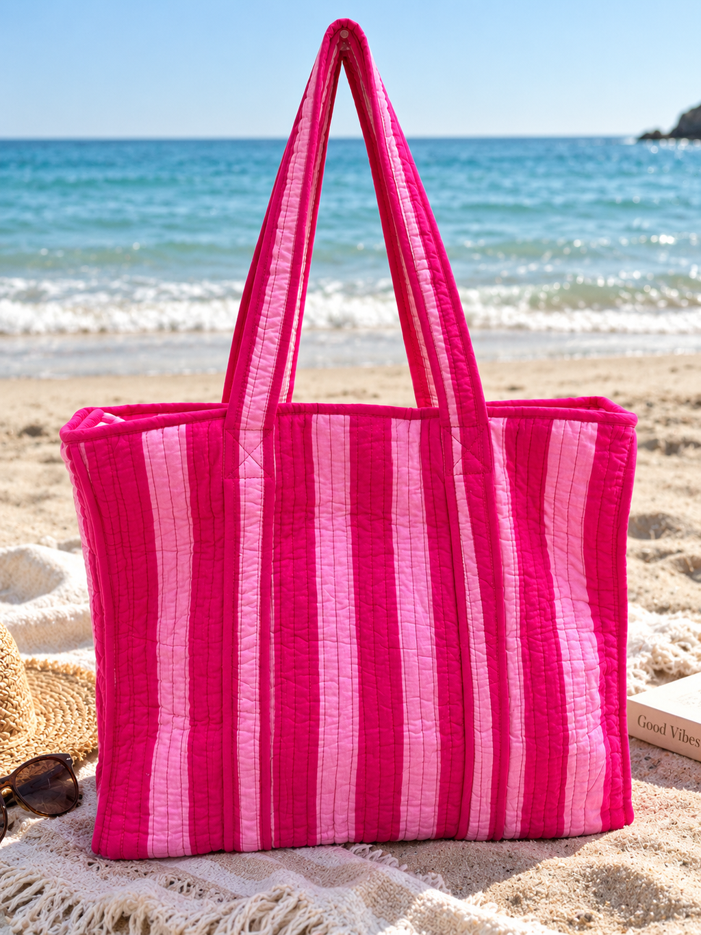 Pink Stripe Quilted Tote Bag