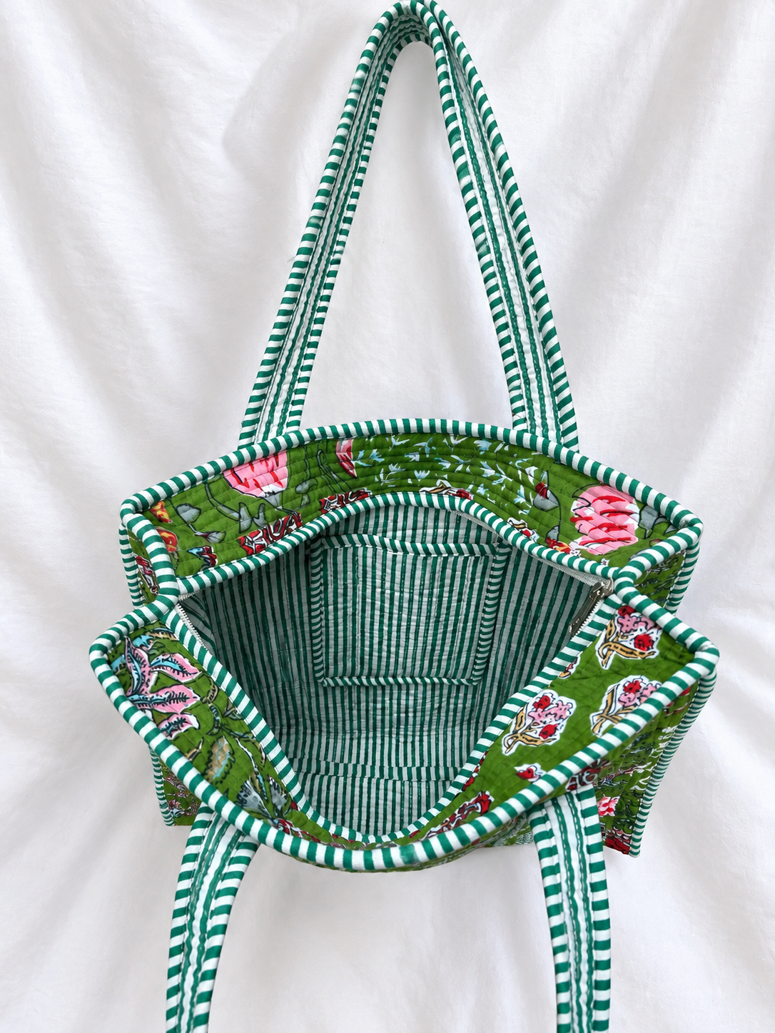 Green Floral Small Quilted Tote Bag – Clearance