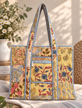 Freyloom Floral Patchwork Tote Bag - Handmade Quilted Cotton Everyday Shoulder Bag