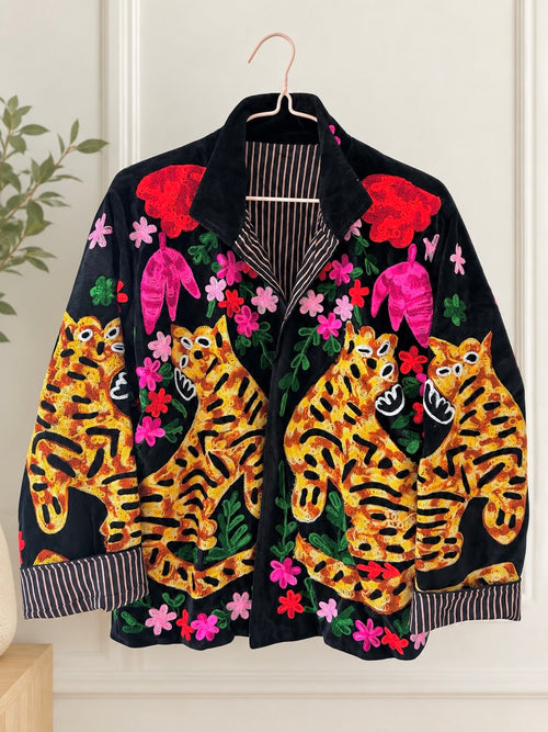 Black Velvet Tiger Embroidered Jacket
