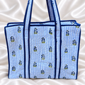 Blue Floral Quilted Tote Bag