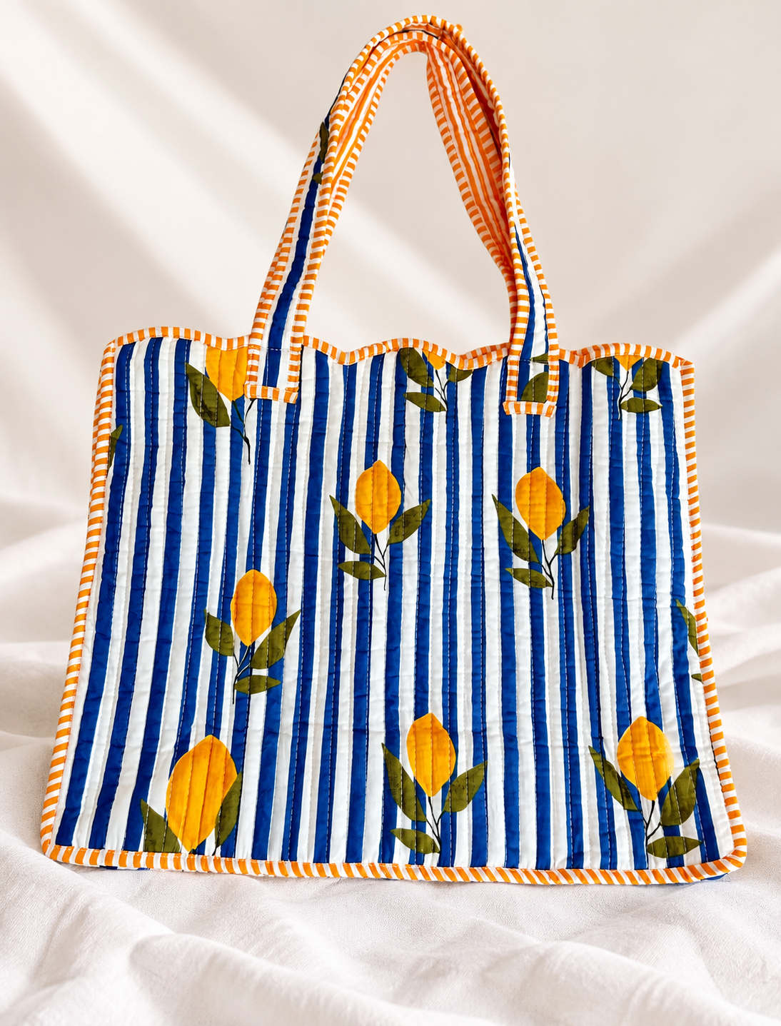 Blue & Lemon Quilted Soft Tote