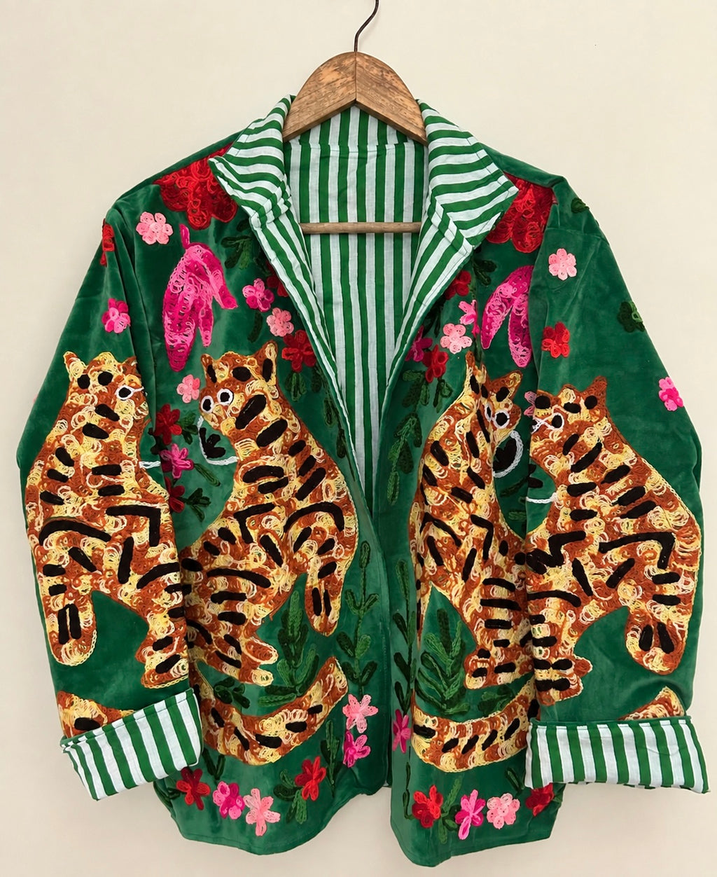 Green Velvet Embroidered Tiger Jacket