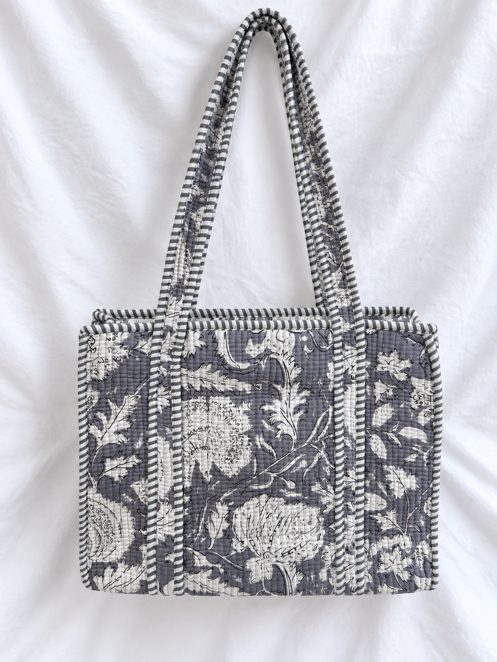 Grey & White Floral Small Quilted Tote Bag – Clearance
