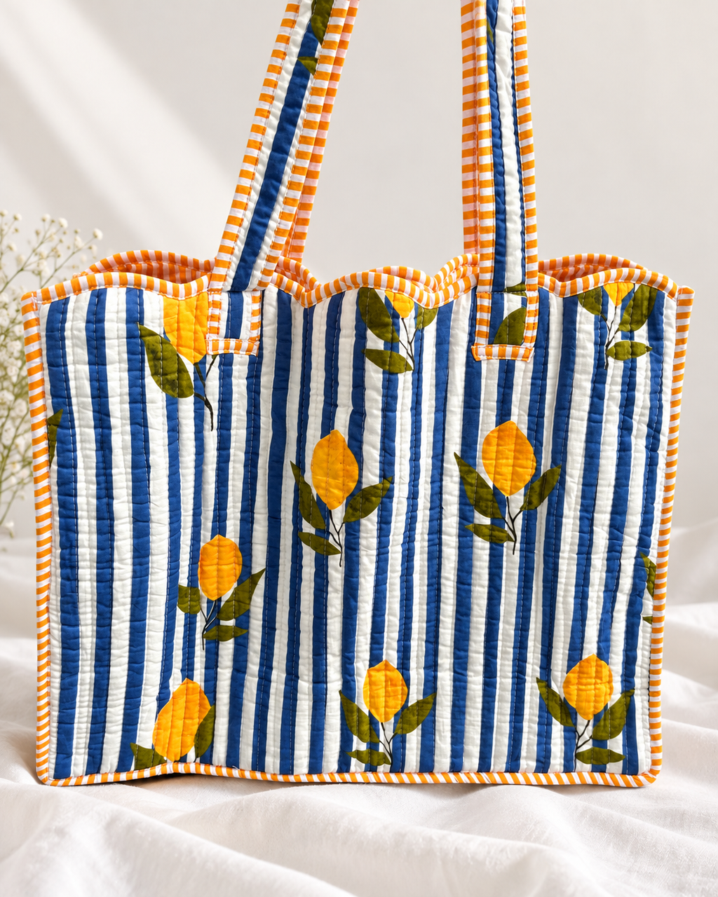 Blue & Lemon Quilted Soft Tote
