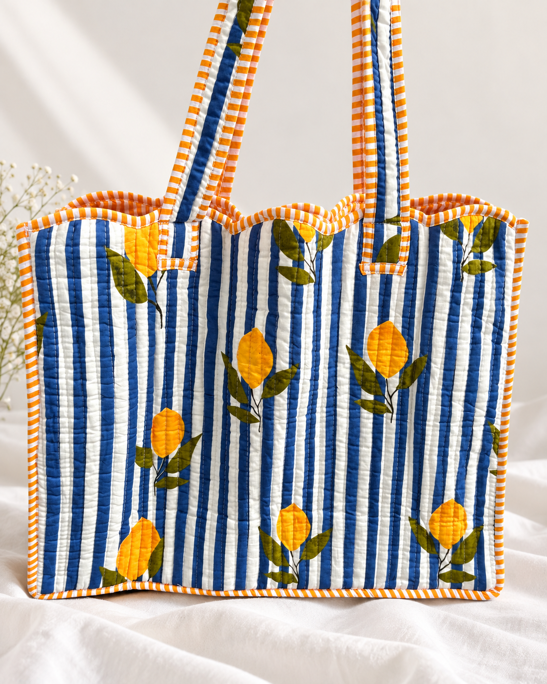 Blue & Lemon Quilted Soft Tote