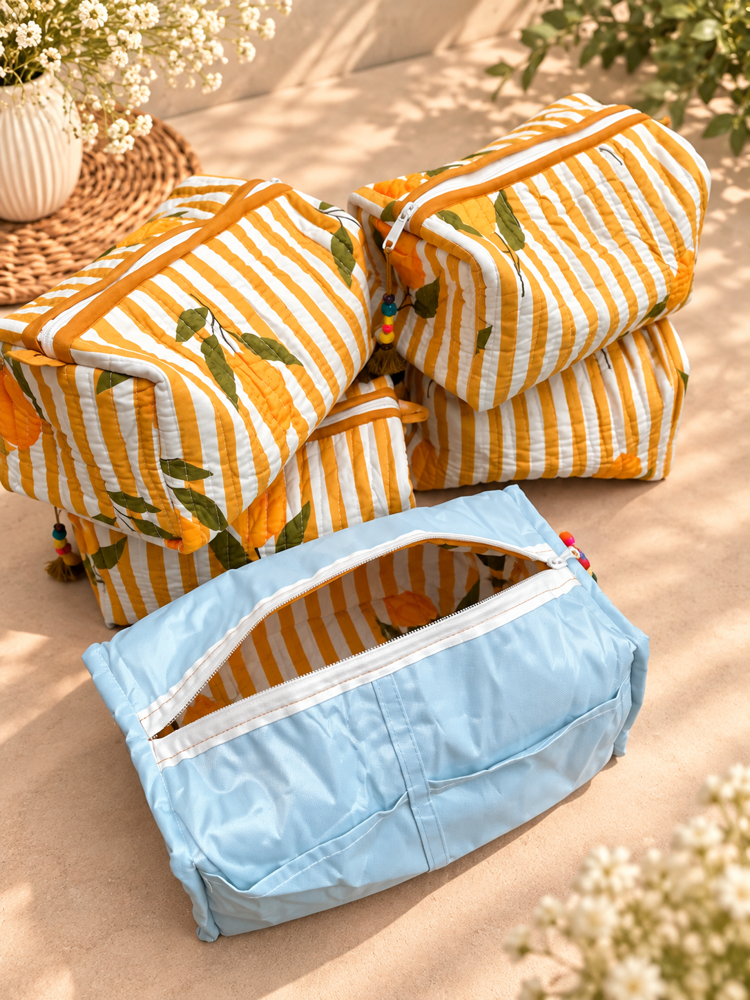 Mustard Lemon Quilted Wash Bag