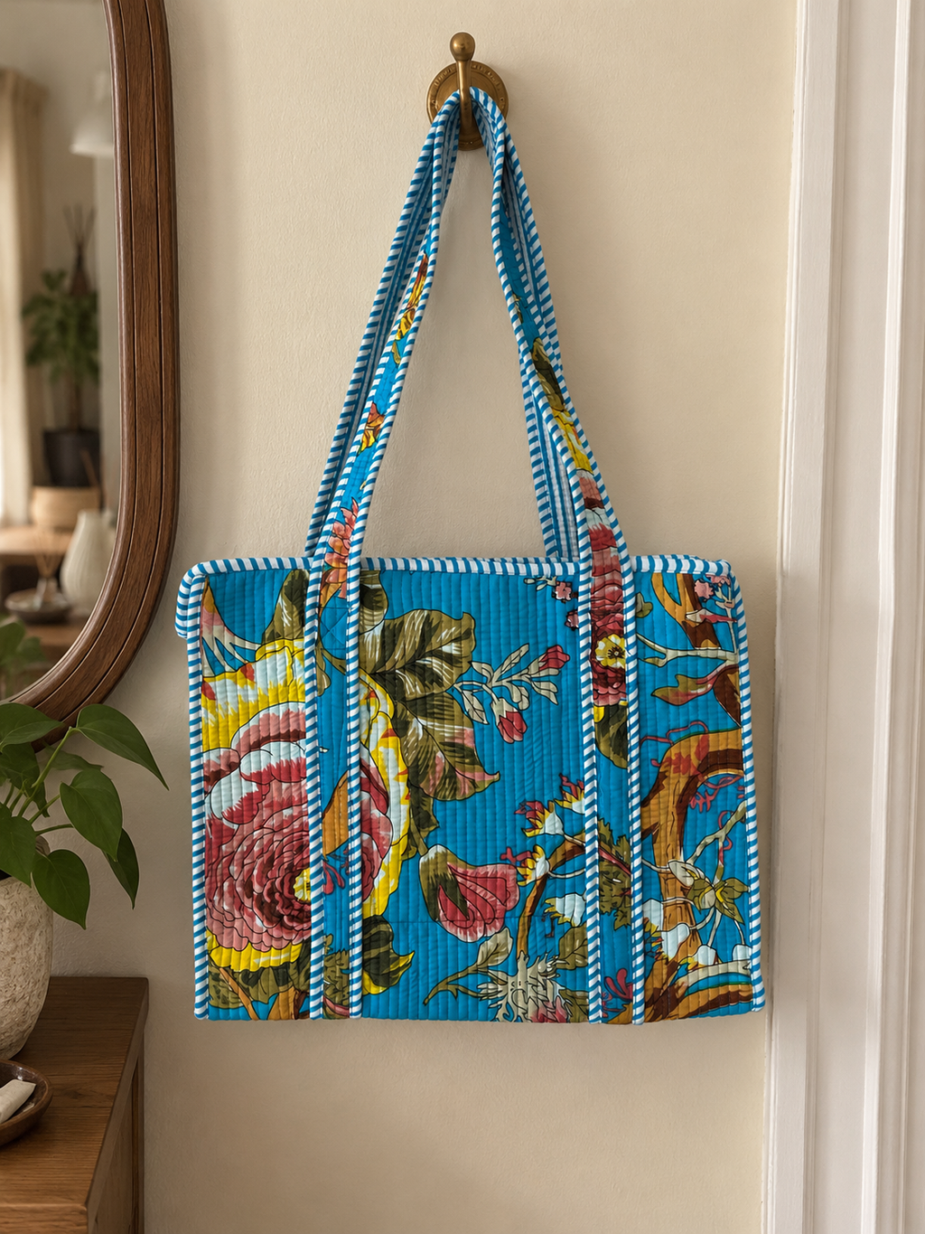 Blue Floral Small Quilted Tote Bag – Clearance