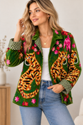 Olive Green Velvet Tiger Embroidered Jacket