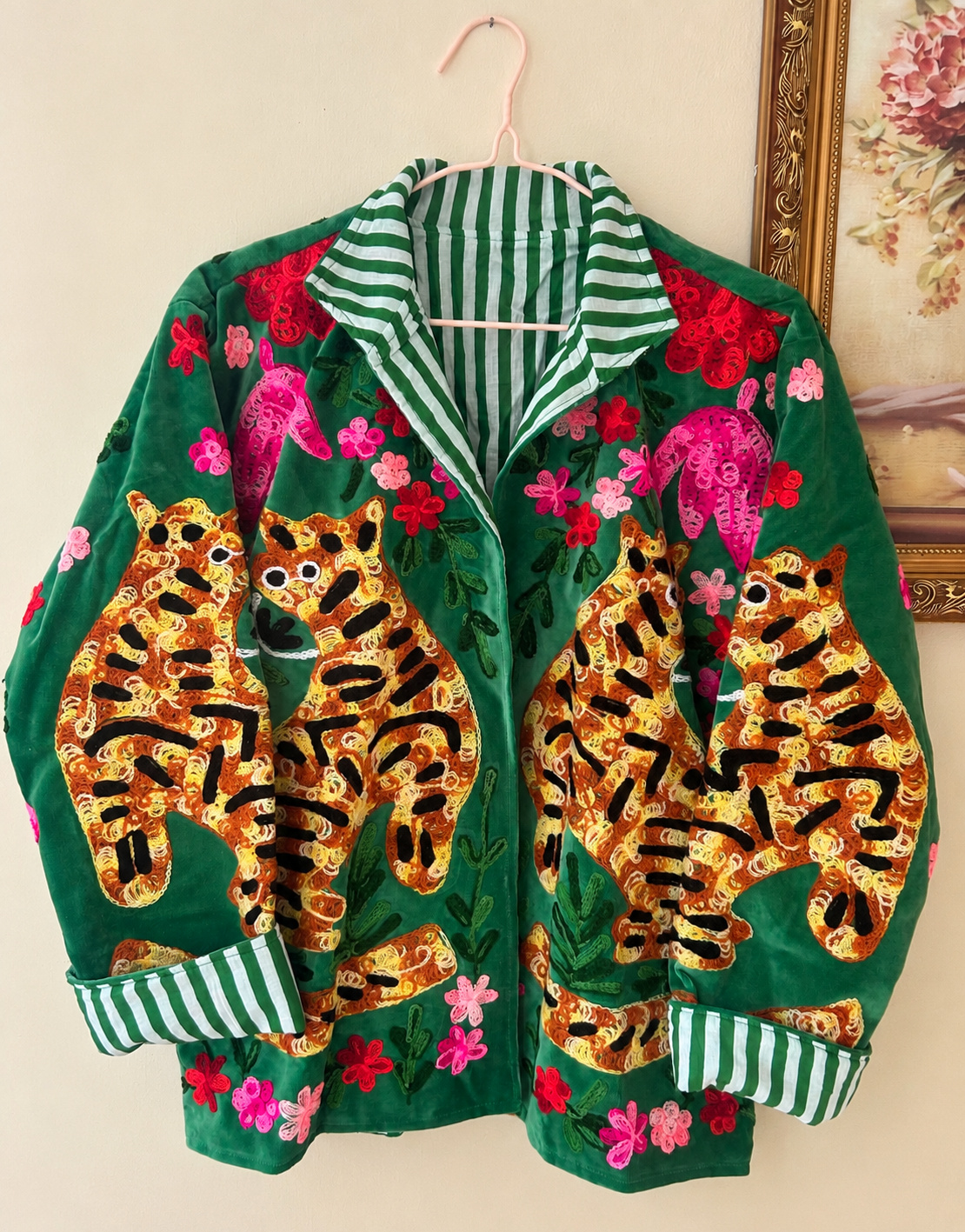 Green Velvet Embroidered Tiger Jacket