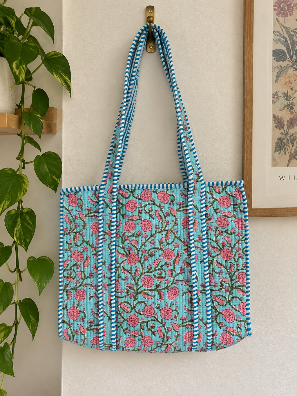 Turquoise Floral Small Quilted Tote Bag – Clearance