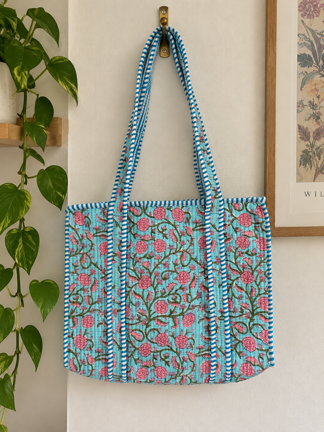 Turquoise Floral Small Quilted Tote Bag – Clearance