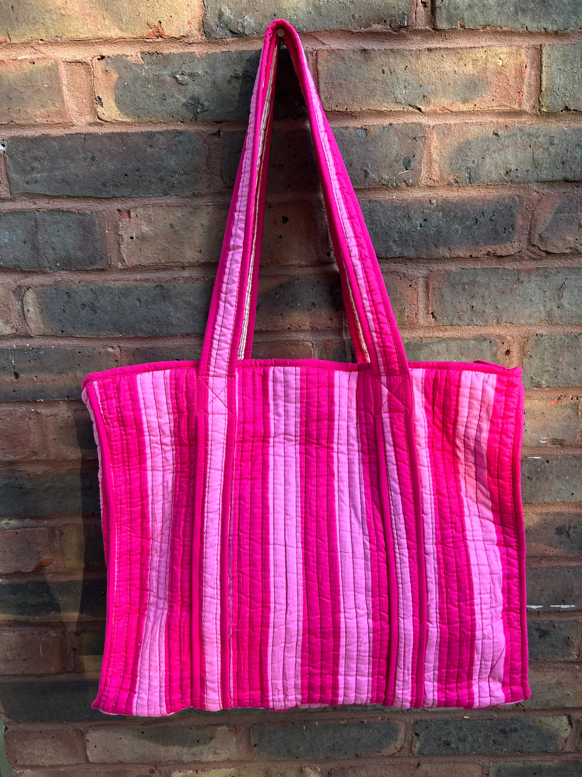 Pink Stripe Quilted Tote Bag