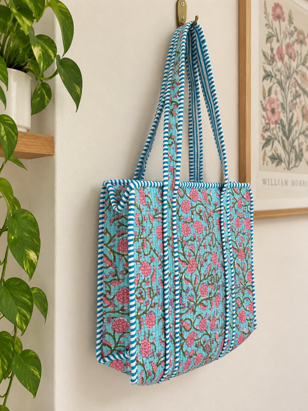 Turquoise Floral Small Quilted Tote Bag – Clearance