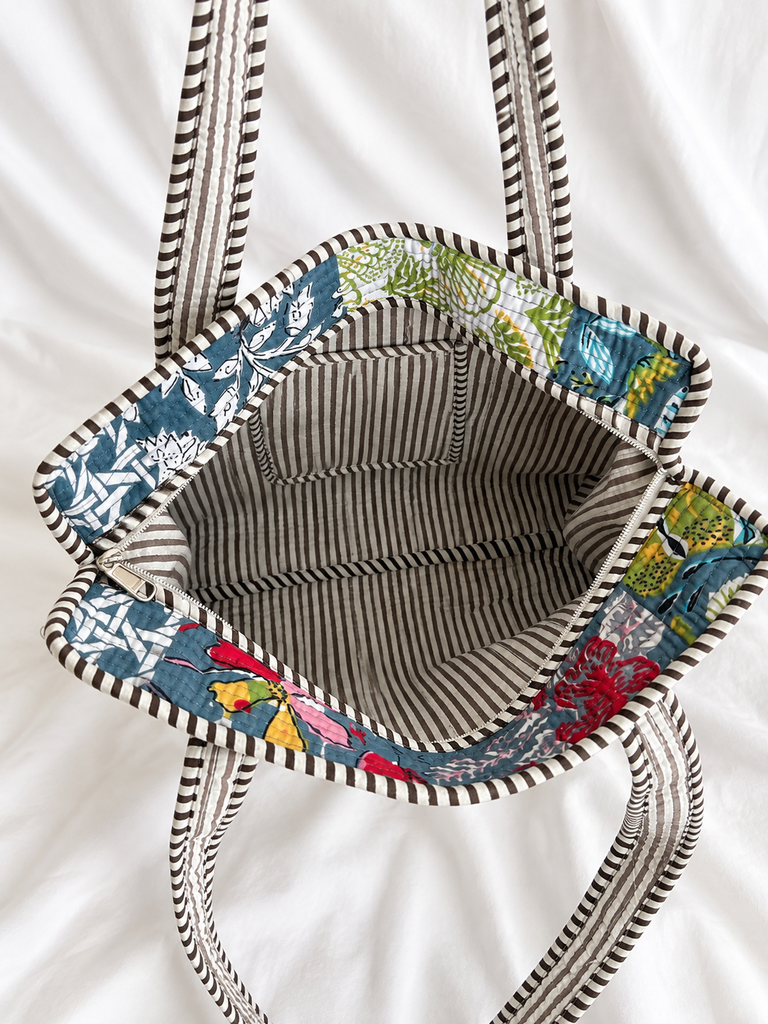 Blue & Grey Patchwork Floral Small Quilted Tote Bag – Clearance