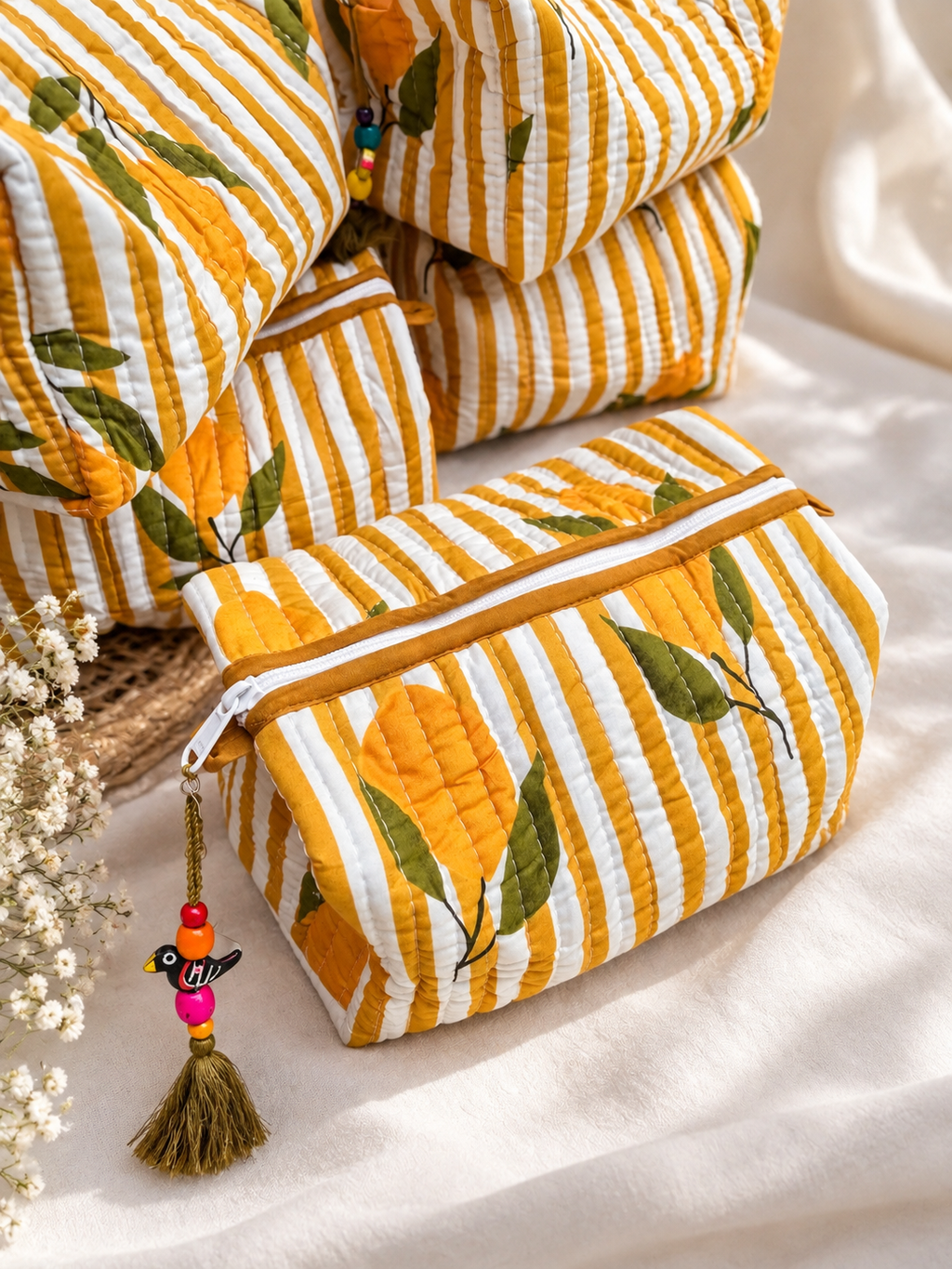Mustard Lemon Quilted Wash Bag