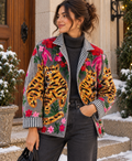 Freyloom Grey Floral Quilted Jacket - Handmade Cotton Outwear Coat