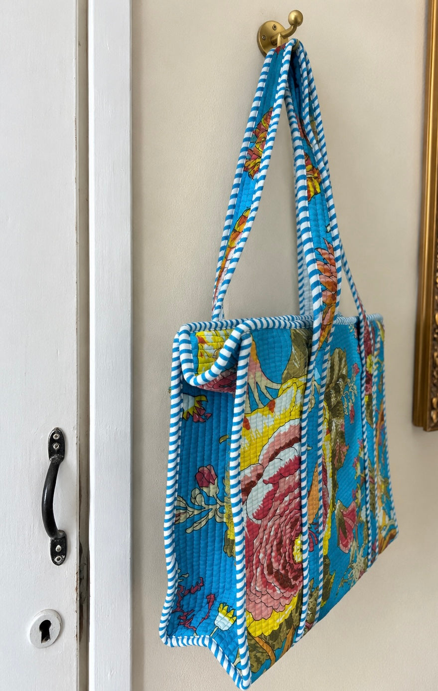 Blue Floral Small Quilted Tote Bag – Clearance