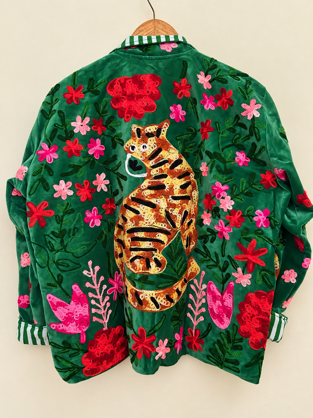 Green Velvet Embroidered Tiger Jacket