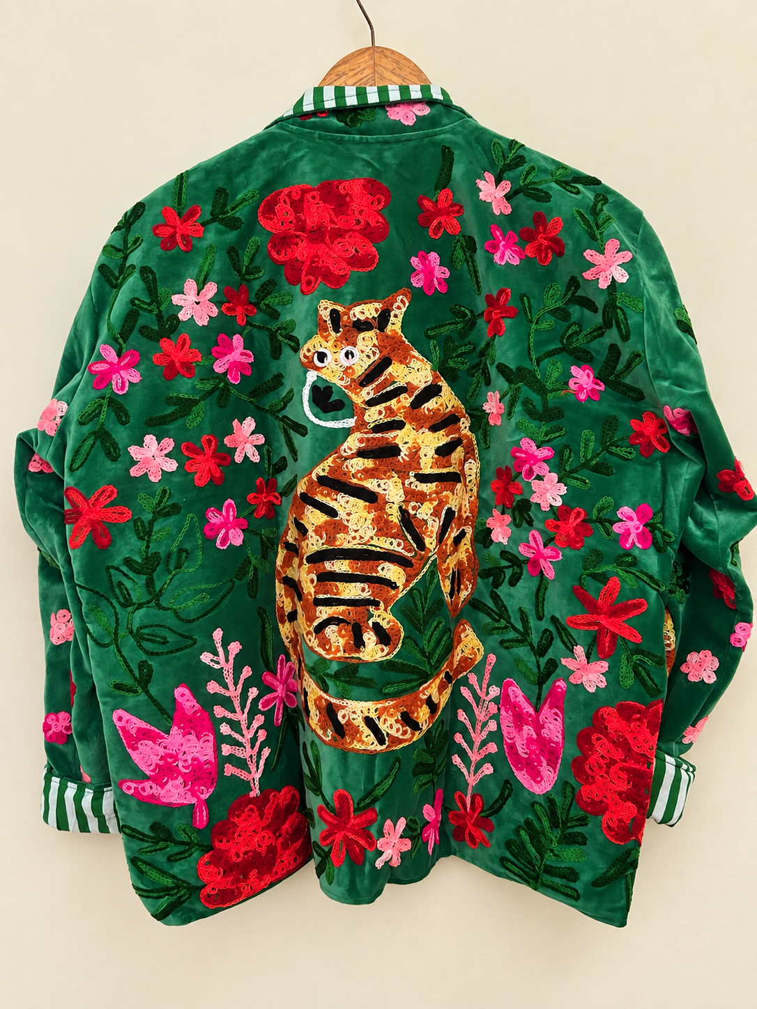 Green Velvet Embroidered Tiger Jacket