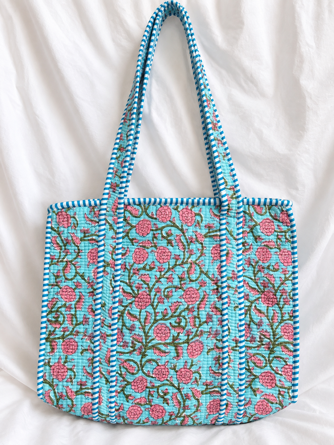 Turquoise Floral Small Quilted Tote Bag – Clearance