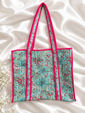Turquoise Floral Quilted Tote Bag